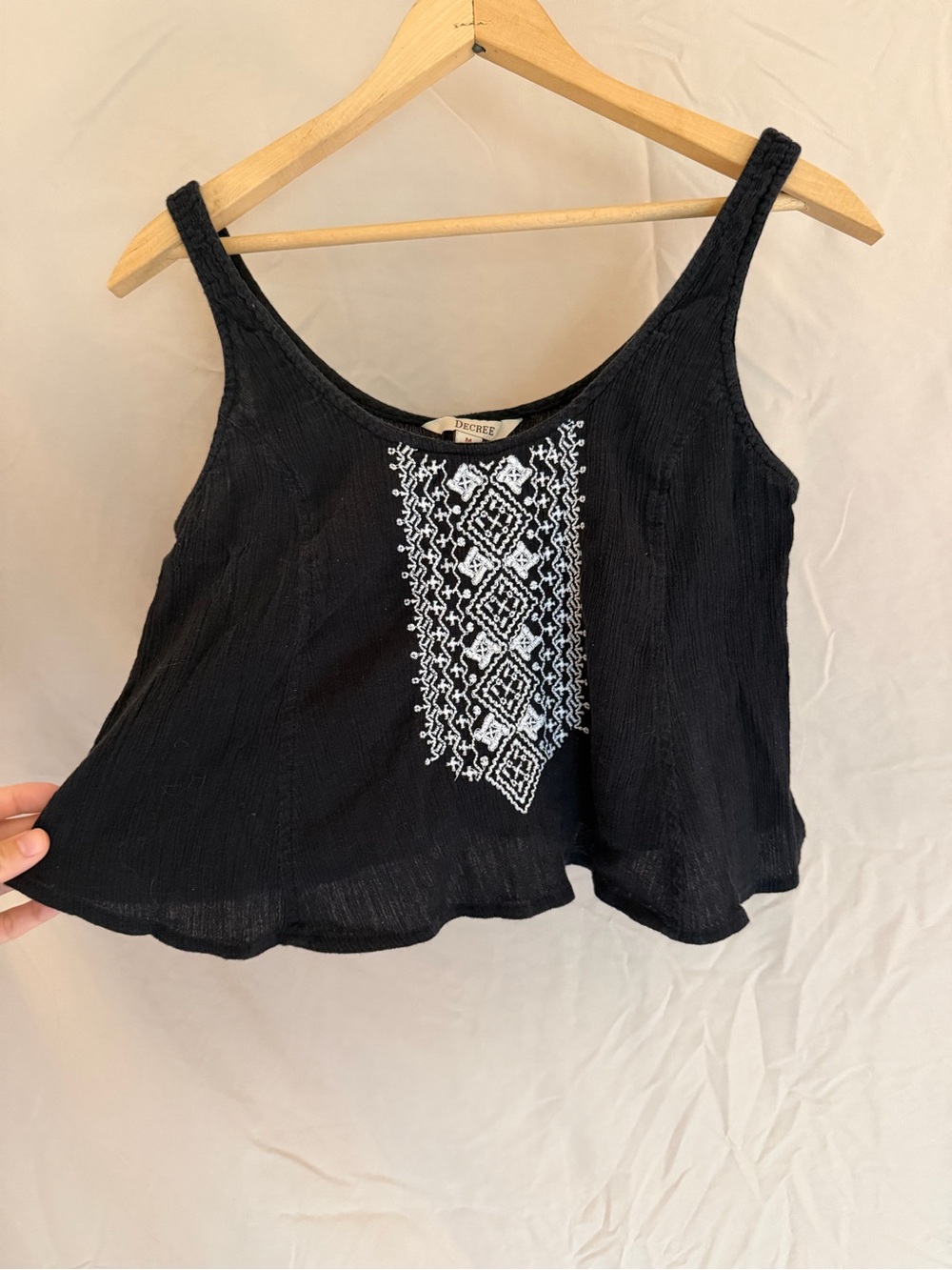 Decree Black Tank Top with White Embroidered Front